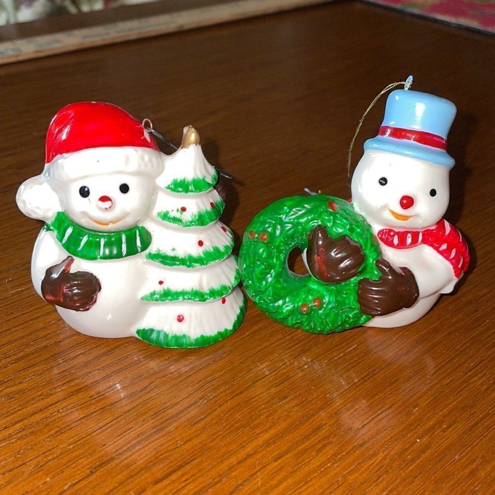 ‎2 Vtg ceramic snowmen ornaments